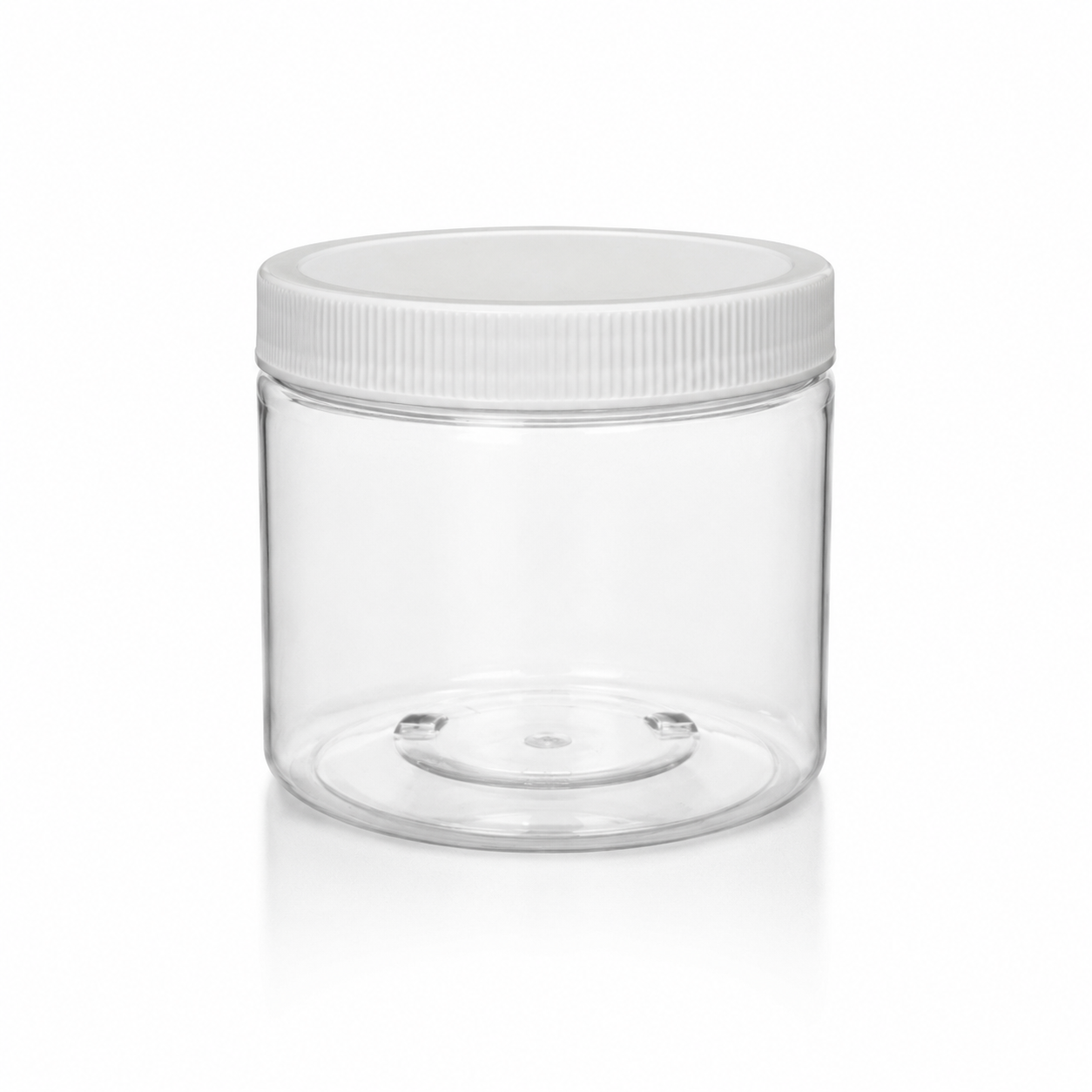 Wide-mouth clear plastic jar with white lid - Coffee Shop Size
