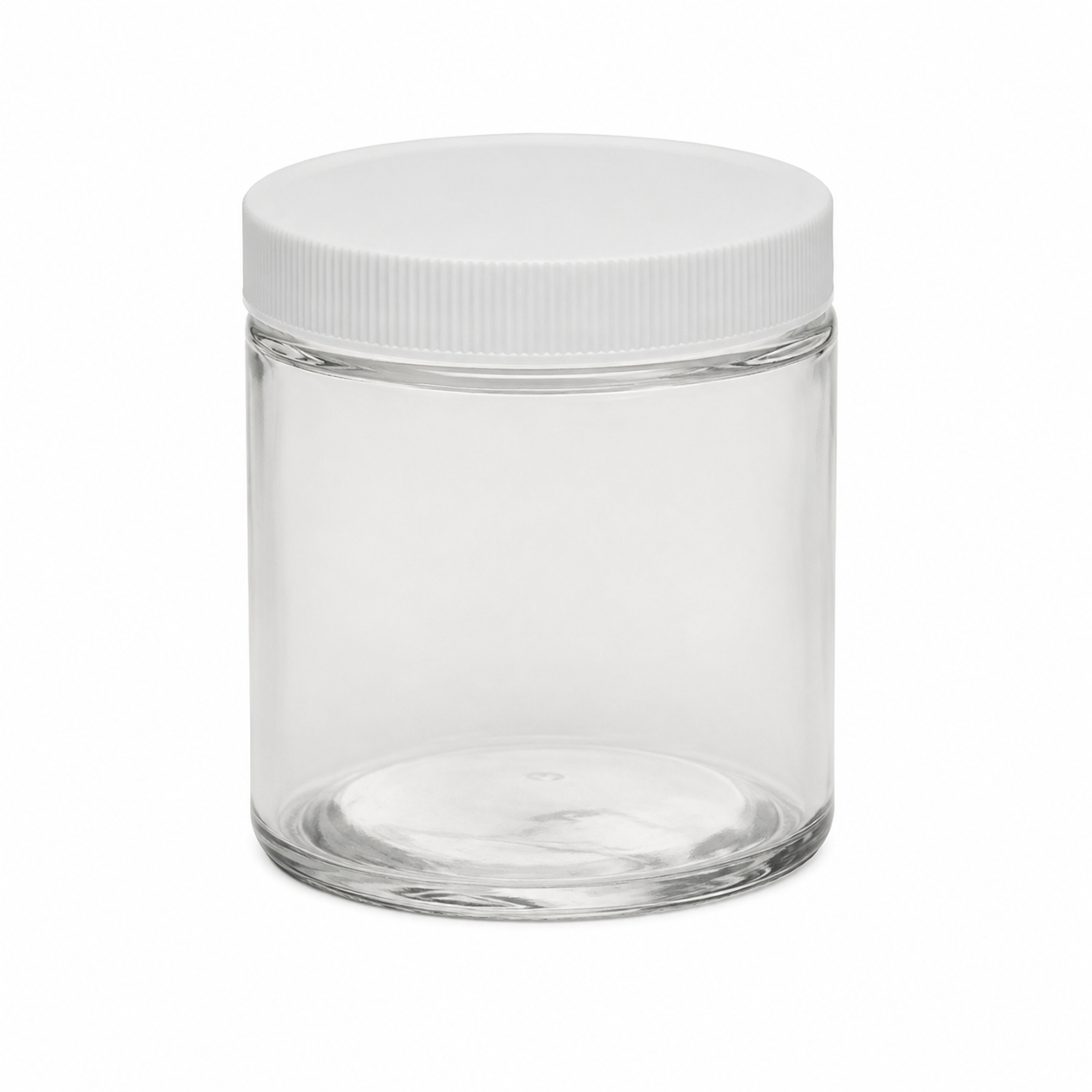 Clear glass jar with white lid