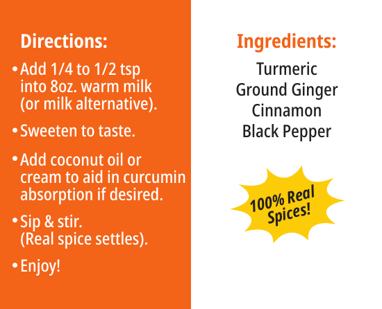 Golden Spice Golden Milk Spice Mix - directions and ingredients label